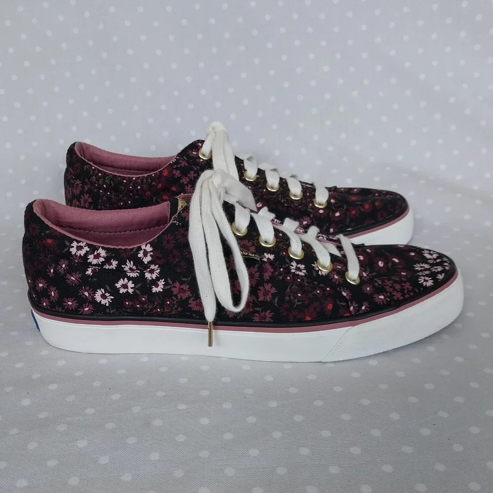 Keds Jump Kick Black and Pink Floral Print Lace Up Sneaker NWOB